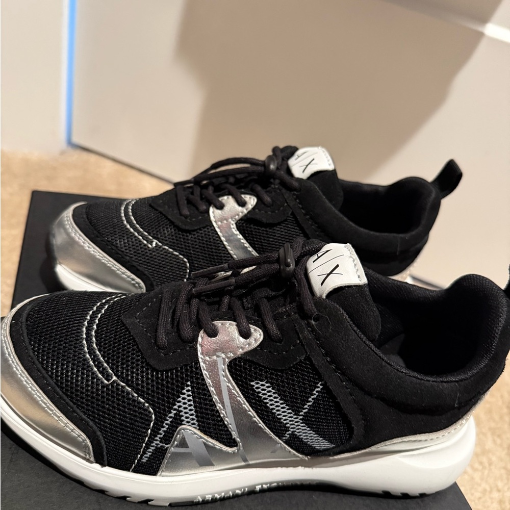 Armani Exchange Black and Silver Sneakers